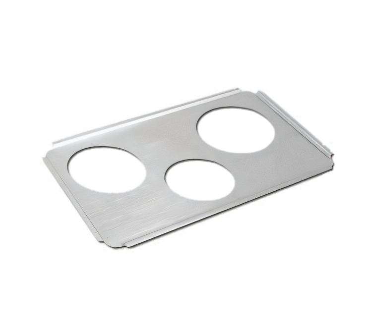Product image #1 for Stainless Steel Steam Table Adapter Plate with Two 6-3/8 Inch Holes and One 4-7/8 Inch Hole