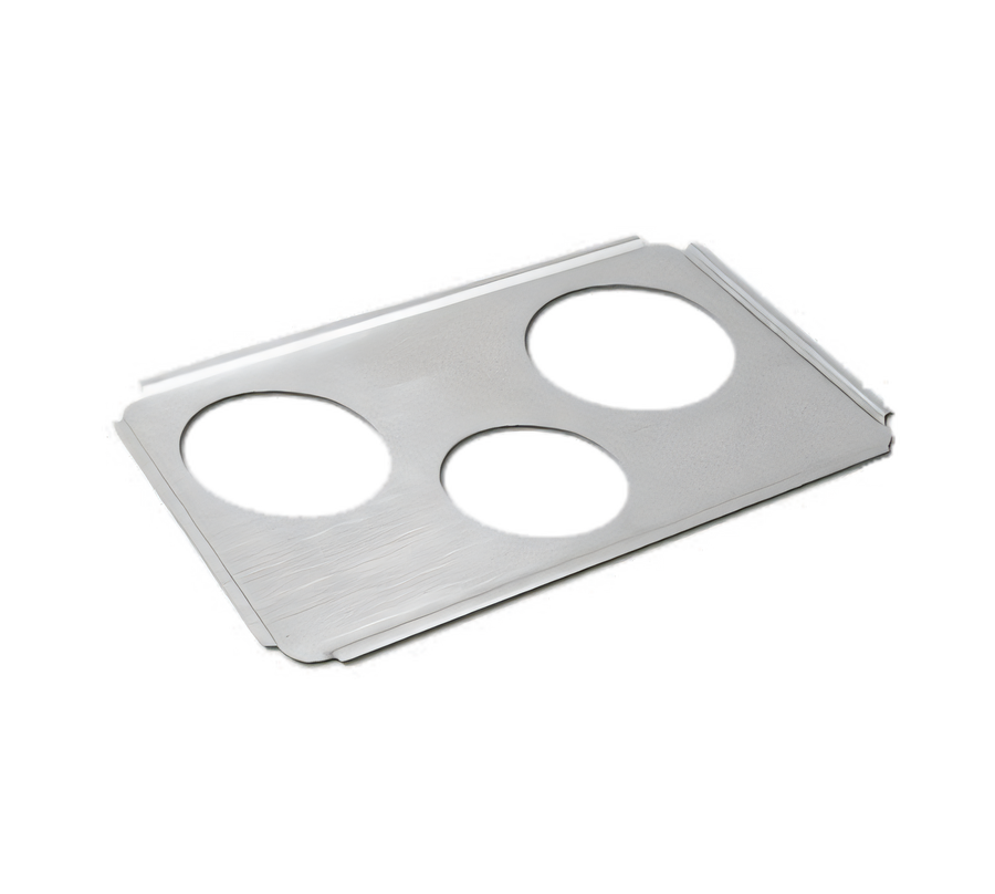 Product image #1 for Stainless Steel Steam Table Adapter Plate with Two 6-3/8 Inch Holes and One 4-7/8 Inch Hole