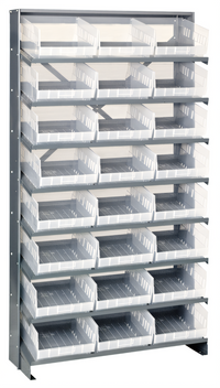 Quantum Sloped Single-Sided Pick Rack with 8 Shelves and 24 Clear Bins