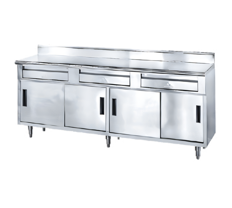 Product image #1 for Advance Tabco 96-Inch x 30-Inch 14-Gauge 304 Stainless Steel Enclosed Work Table with 5-Inch Backsplash