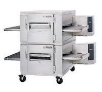Lincoln Impinger I 1400 Series Double Stack Electric Conveyor Oven Package with Glass Access Windows and Low Stand