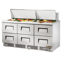 True 72-Inch Three-Section Drawered Sandwich/Salad Prep Table with 30-Pan Top and 6 Drawers