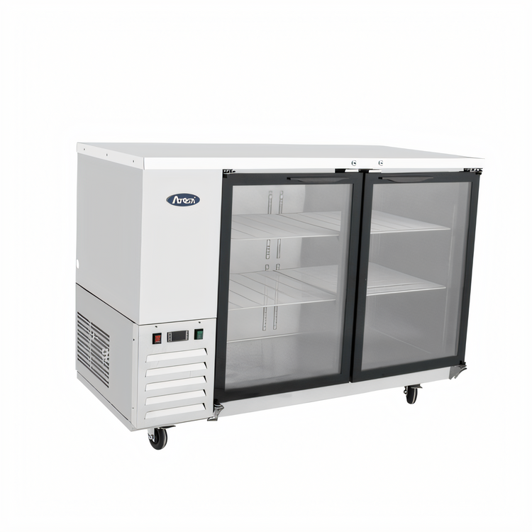 Product image #1 for Atosa Two-Section Glass Door Back Bar Cooler, 48 Inch, Self-Contained Side-Mount Refrigeration, Stainless Steel