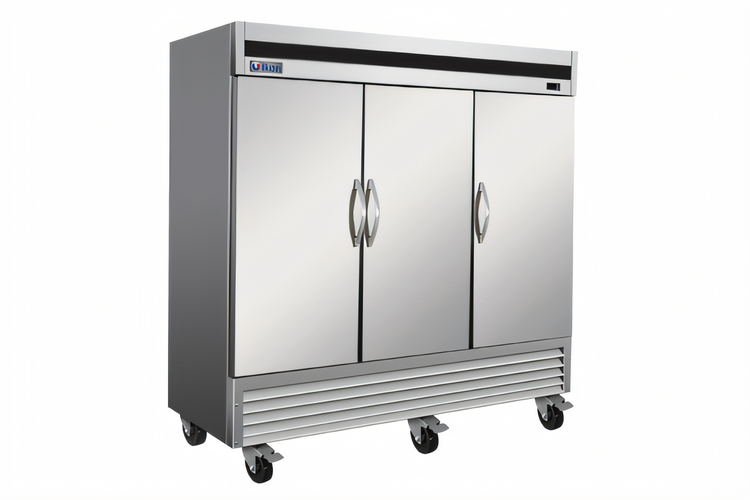 Product image #1 for IKON Refrigeration Three-Section Reach-In Freezer, 66 Cu. Ft., Stainless Steel, Bottom-Mounted Self-Contained, 115/208-230V