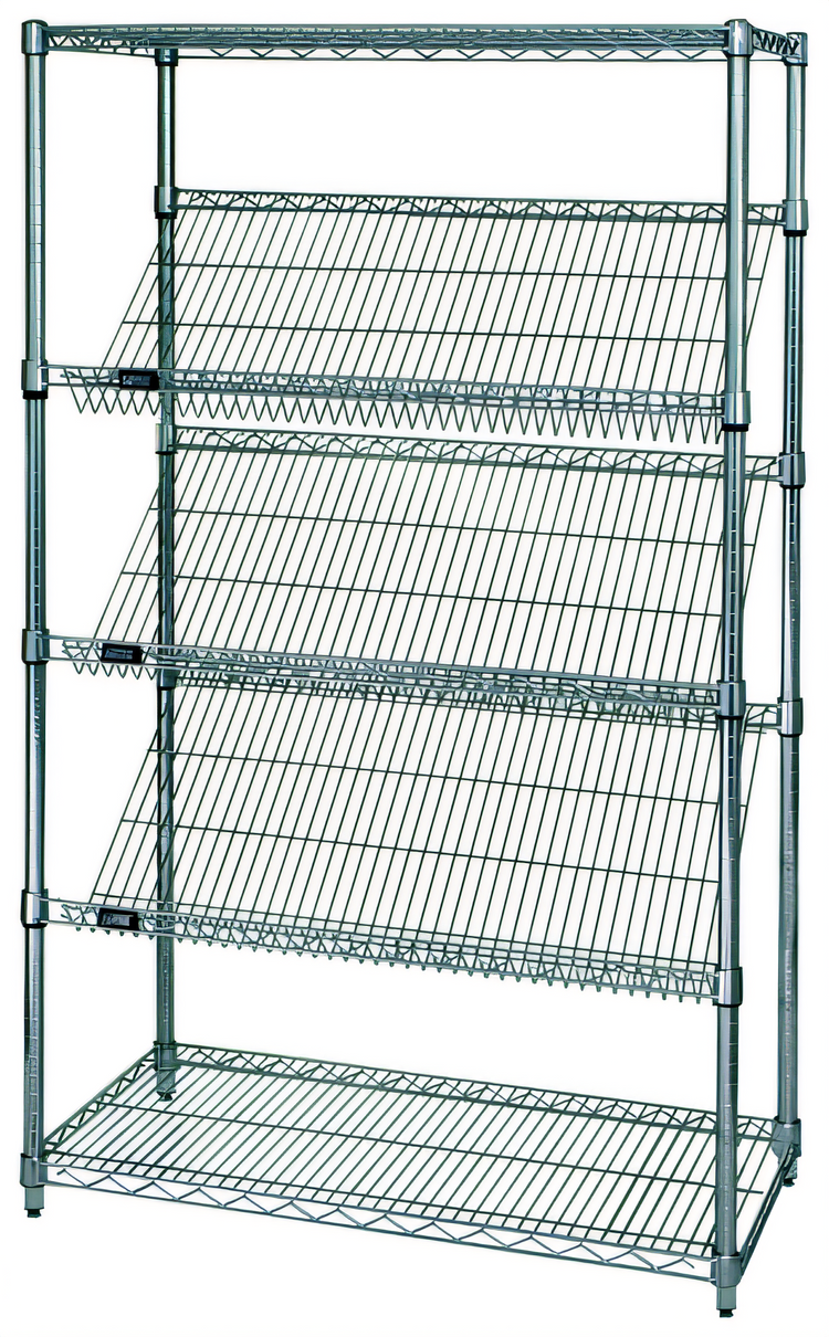 Product image #1 for Quantum Slanted Shelf Cart with 2 Flat Shelves and 3 Slanted Shelves, 48-Inch W x 24-Inch D x 69-Inch H, Chrome-Plated