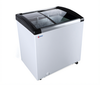 Omcan Ice Cream Display Chest Freezer, 4.1 Cu. Ft., Curved Sliding Glass Doors