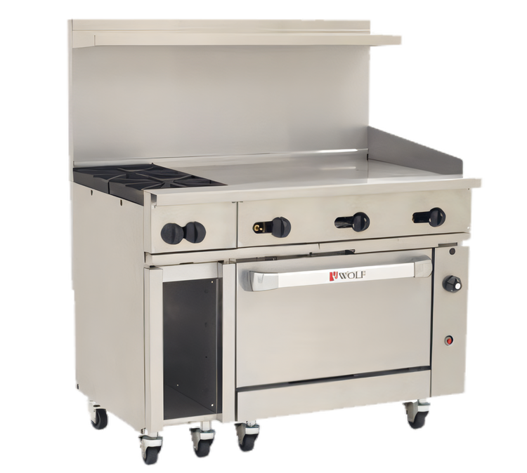 Product image #1 for Wolf Challenger XL 48-Inch Gas Restaurant Range with 2 Open Burners, 36-Inch Griddle and Convection Oven