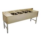 Thumbnail image #1 for Serv-Ware BAR4B72-LR-CWP-V 72-Inch 4-Bowl Stainless Steel Bar Sink with Left and Right Drainboards