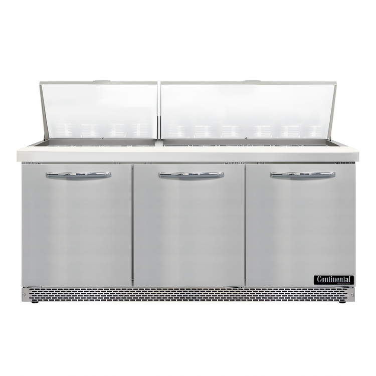 Product image #1 for Continental Refrigerator D72N30M-FB Designer Line 72" 3-Section Mighty Top Front Breather Sandwich Prep Refrigerator