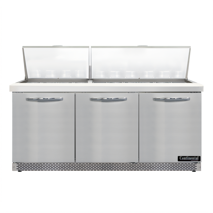 Product image #1 for Continental Refrigerator D72N30M-FB Designer Line 72" 3-Section Mighty Top Front Breather Sandwich Prep Refrigerator
