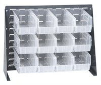 Quantum 27-3/4 Inch x 8 Inch x 21 Inch Bench Rack with 12 Clear Bins, Louvered Steel, Gray Enamel Finish