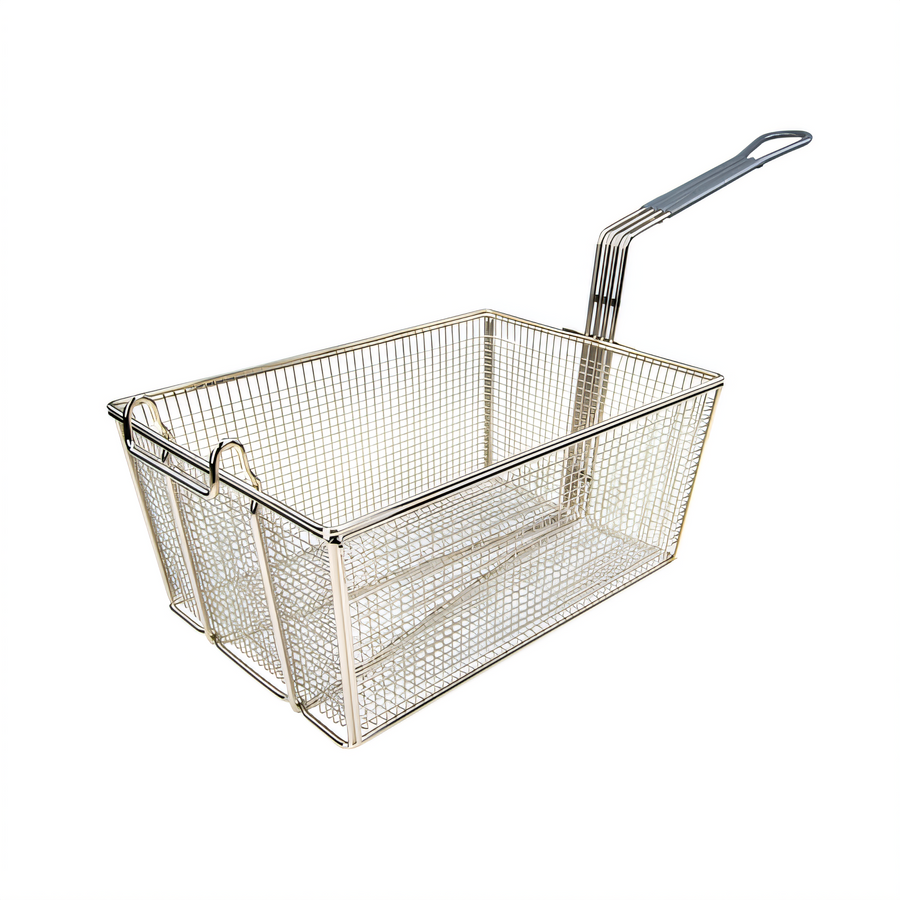 Product image #1 for Winco 13-3/8-Inch x 9-1/2-Inch Rectangular Nickel-Plated Medium-Mesh Fry Basket with 10-1/2-Inch Gray Plastic Handle