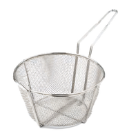 Round Fry Basket, 10-1/2 Inch Diameter x 6 Inch Deep, #6 Mesh, 9 Inch Handle, Nickel Plated Steel
