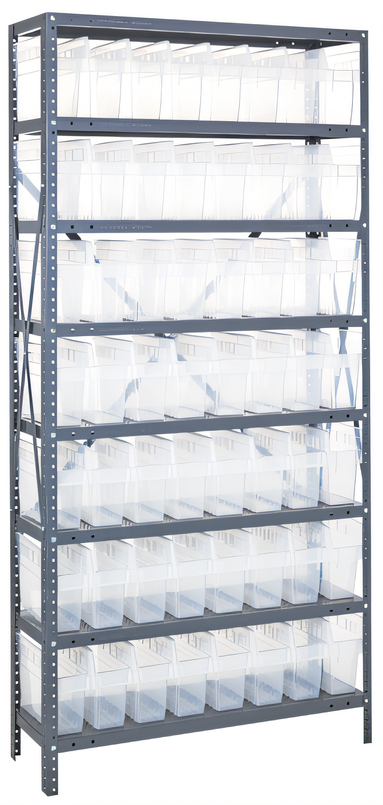Product image #1 for Quantum Heavy-Duty Stationary Wire Shelving Unit with 8 Shelves and 56 Clear Bins, 36 x 18 x 75 Inches