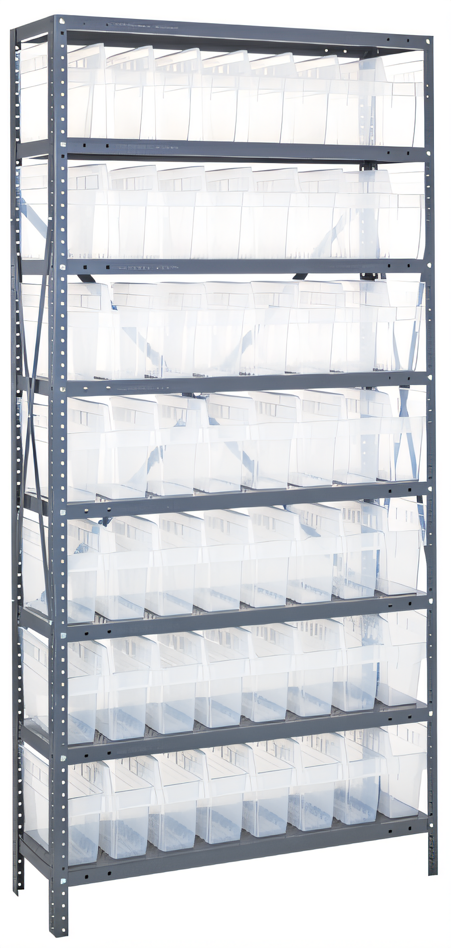 Product image #1 for Quantum Heavy-Duty Stationary Wire Shelving Unit with 8 Shelves and 56 Clear Bins, 36 x 18 x 75 Inches