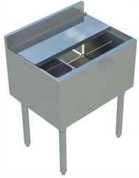 Underbar Insulated Ice Bin with 2-Piece Sliding Lid, 304 Stainless Steel, 8 x 18-1/2 x 30 Inches