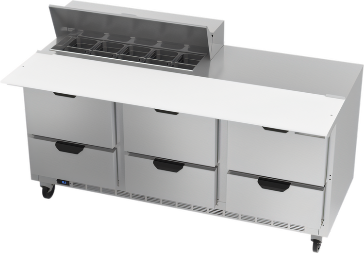 Product image #1 for Beverage-Air 72-Inch Three-Section Refrigerated Sandwich Prep Table with 6 Drawers