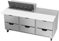Beverage-Air 72-Inch Three-Section Refrigerated Sandwich Prep Table with 6 Drawers