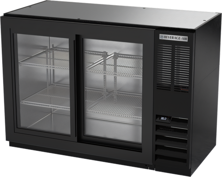 Product image #1 for Beverage-Air Food-Rated 48-Inch Back Bar Refrigerator with Sliding Glass Doors, Black, Stainless Steel Top, 15.1 Cu. Ft.