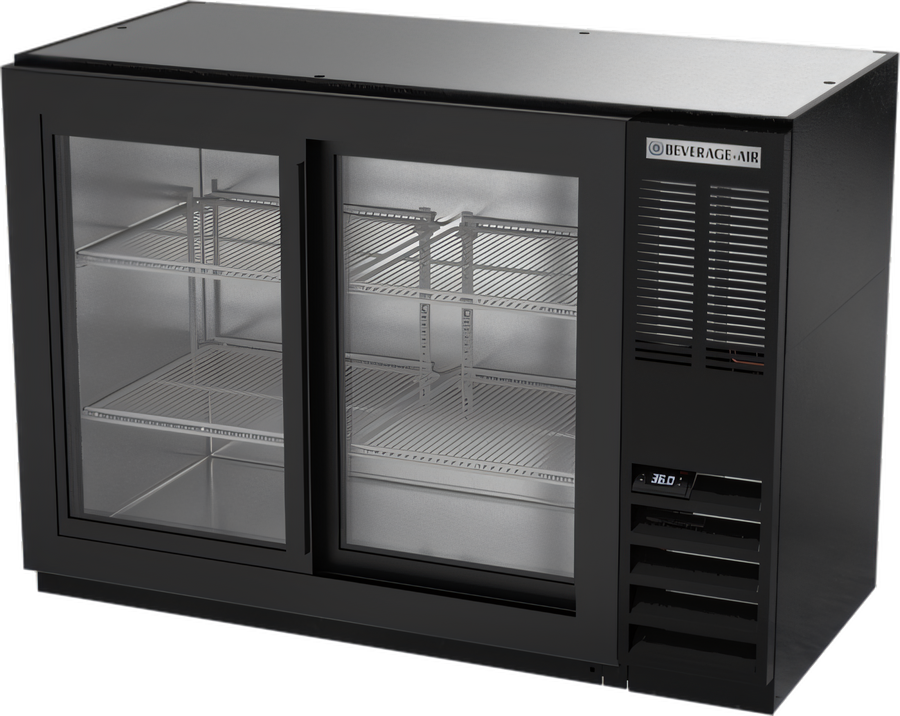 Product image #1 for Beverage-Air Food-Rated 48-Inch Back Bar Refrigerator with Sliding Glass Doors, Black, Stainless Steel Top, 15.1 Cu. Ft.