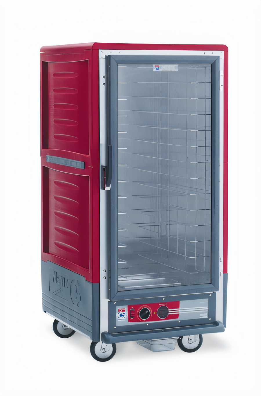 Product image #1 for Metro C5 Insulation Armour Red 3/4 Height Mobile Heated Holding Cabinet with Clear Door and Fixed Wire Slides