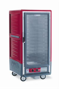 Metro C5 Insulation Armour Red 3/4 Height Mobile Heated Holding Cabinet with Clear Door and Fixed Wire Slides