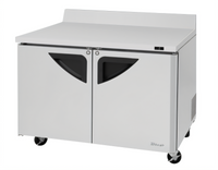 Turbo Air Super Deluxe 48-Inch Two-Section Worktop Freezer with Stainless Steel Doors and Self-Cleaning Condenser