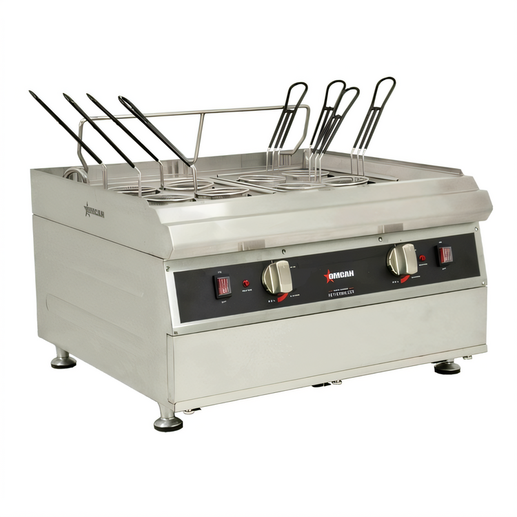 Product image #1 for Omcan Countertop Double Tank Electric Pasta Cooker, Stainless Steel, 2 x 9 L Tanks