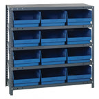 Thumbnail image #1 for Quantum 1239-209 Stationary Wire Shelving Unit, 36" W x 12" D x 39" H, 5 Shelves, 12 Bins, 400 lb. per Shelf