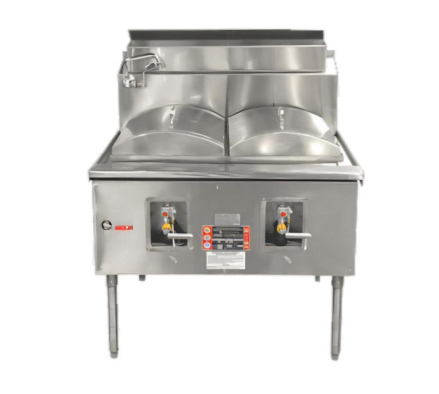 Product image #1 for Town Equipment CF-2 Gas Cheung Fun Noodle Range, 2-Section, Stainless Steel Deck, Open Base