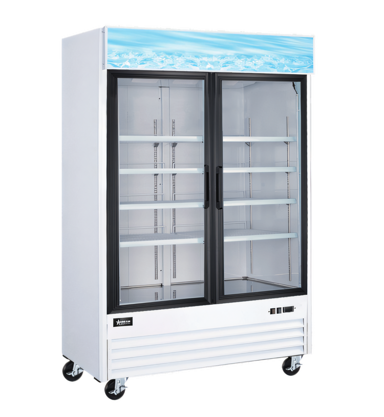 Product image #1 for Two-Section Reach-In Glass Door Merchandiser Refrigerator, 45 Cu. Ft., Bottom-Mount Self-Contained, White