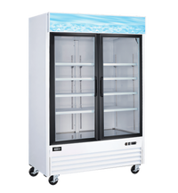 Two-Section Reach-In Glass Door Merchandiser Refrigerator, 45 Cu. Ft., Bottom-Mount Self-Contained, White