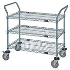 Thumbnail image #1 for Quantum WRC-2148GY-3 48-Inch 3-Shelf Gray Wire Utility Bus Cart with U-Handles, 1200 lb. Capacity