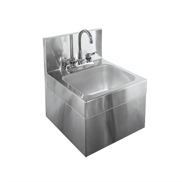 Product image #1 for Glastender WHS-14 Wall-Mounted Stainless Steel Hand Sink with Skirt and Deck-Mount Gooseneck Faucet, 14 x 15 in.