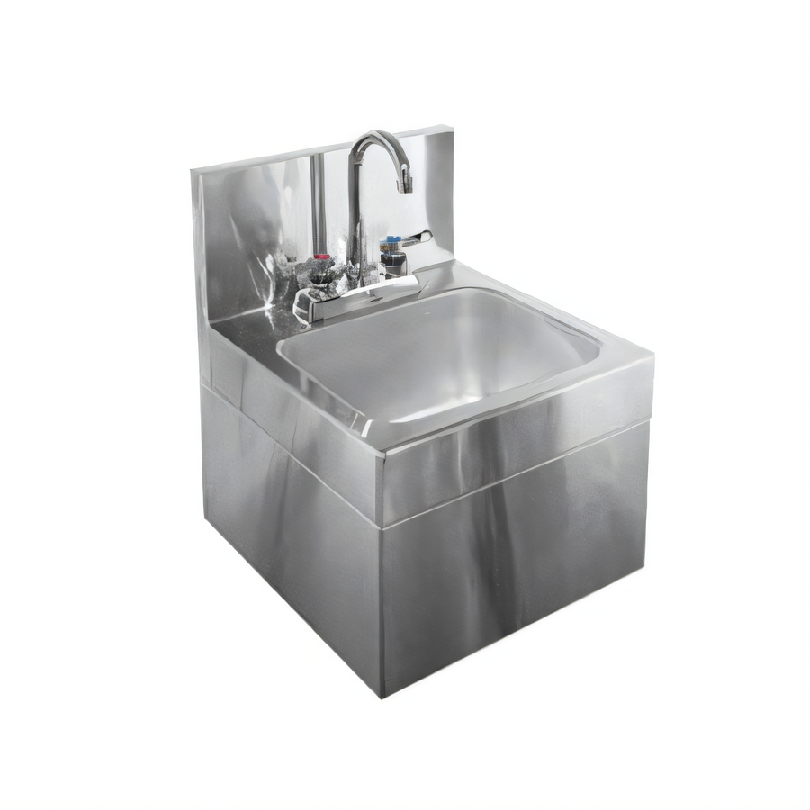 Product image #1 for Glastender WHS-14 Wall-Mounted Stainless Steel Hand Sink with Skirt and Deck-Mount Gooseneck Faucet, 14 x 15 in.