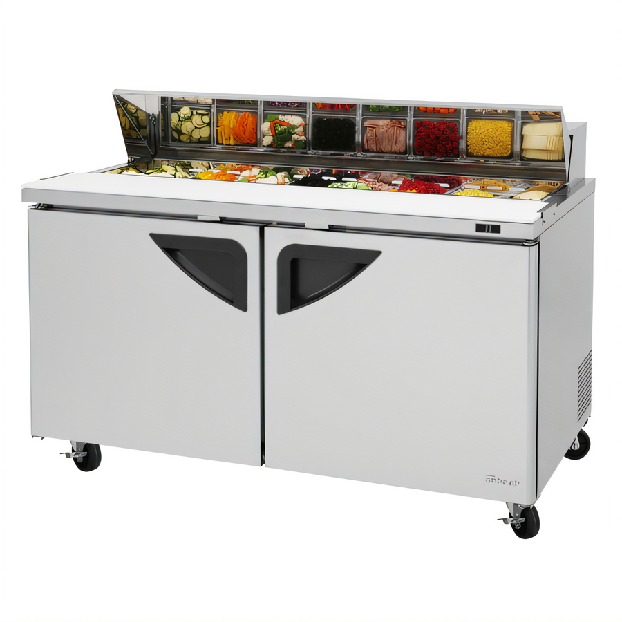 Product image #1 for Turbo Air Super Deluxe 60-Inch Two-Section Sandwich/Salad Prep Table, 16.0 Cu. Ft., 16-Pan Opening, Rear-Mounted Self-Contained Refrigeration