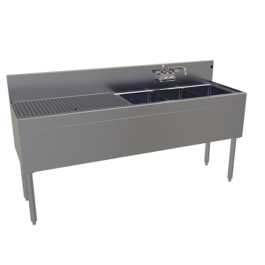 Product image #1 for Glastender Three Compartment Underbar Sink Unit with Left Drainboard, 66 Inch Wide x 19 Inch Deep