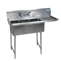 BK Resources 3-Compartment Stainless Steel Convenience Store Sink with Right 15-Inch Drainboard