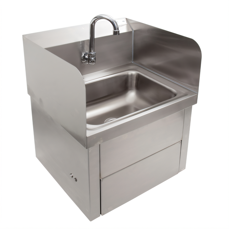 Product image #1 for John Boos Wall-Mounted Stainless Steel Hand Wash Sink with Knee-Activated Gooseneck Faucet, 14 x 10 Inch Bowl