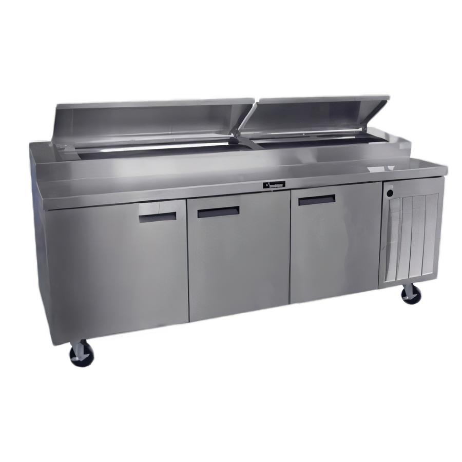 Product image #1 for Delfield 99-Inch Three-Section Refrigerated Pizza Prep Table with Side-Mounted Self-Contained Refrigeration