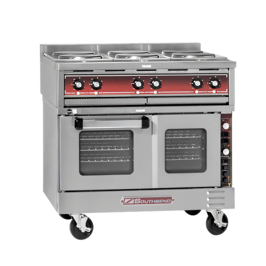 Product image #1 for Southbend 36-Inch Heavy Duty Electric Range with 2 Round Hotplates, 2 Hot Tops, and TruVection Oven