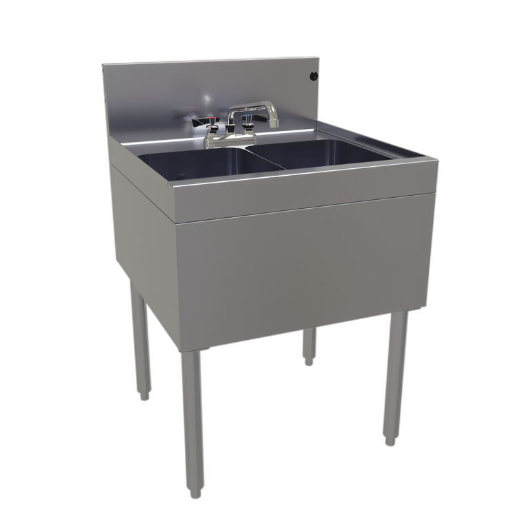 Product image #1 for Glastender DSB-24-S Two-Compartment Underbar Sink Unit with Deck-Mount Faucet, 24 Inch Wide x 24 Inch Deep