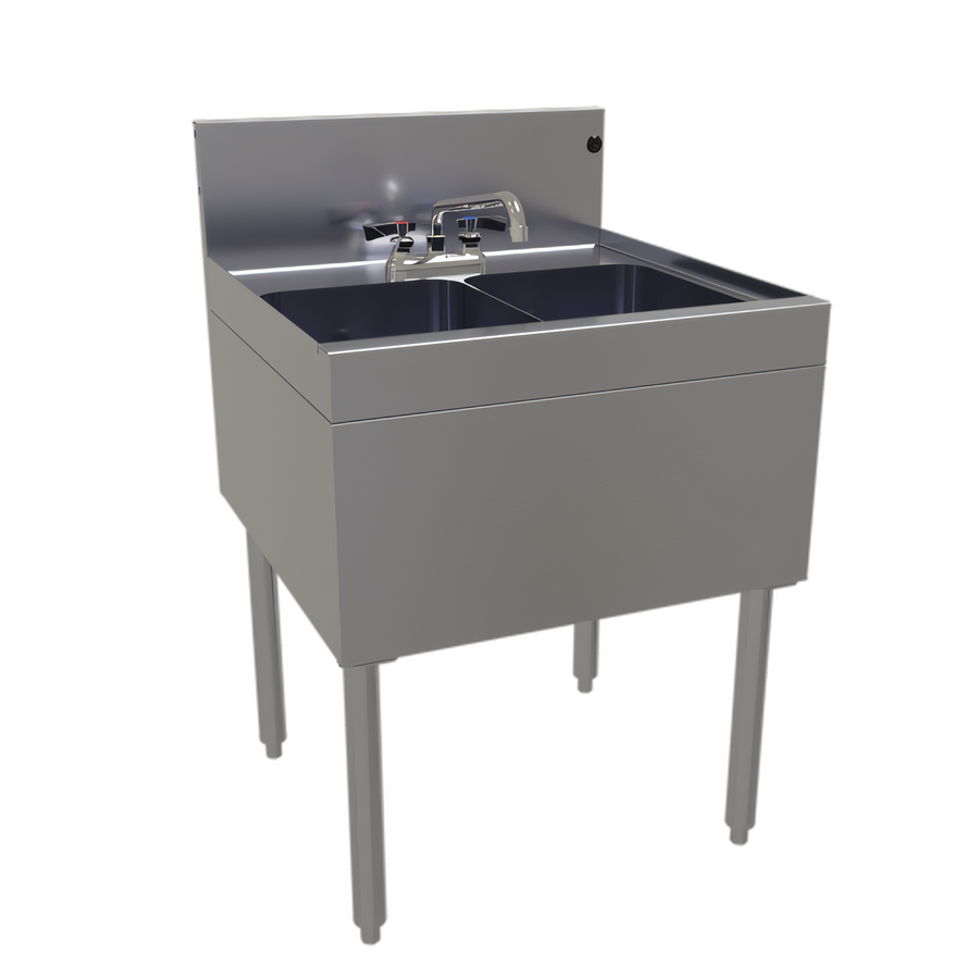 Product image #1 for Glastender DSB-24-S Two-Compartment Underbar Sink Unit with Deck-Mount Faucet, 24 Inch Wide x 24 Inch Deep