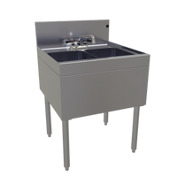 Glastender DSB-24-S Two-Compartment Underbar Sink Unit with Deck-Mount Faucet, 24 Inch Wide x 24 Inch Deep
