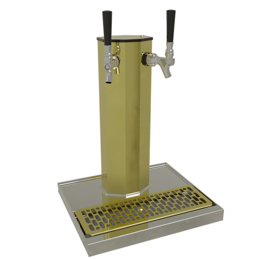 Product image #1 for Glastender Single-Column Countertop Air-Cooled Draft Dispensing Tower with 2 Faucets, Polished Brass Finish