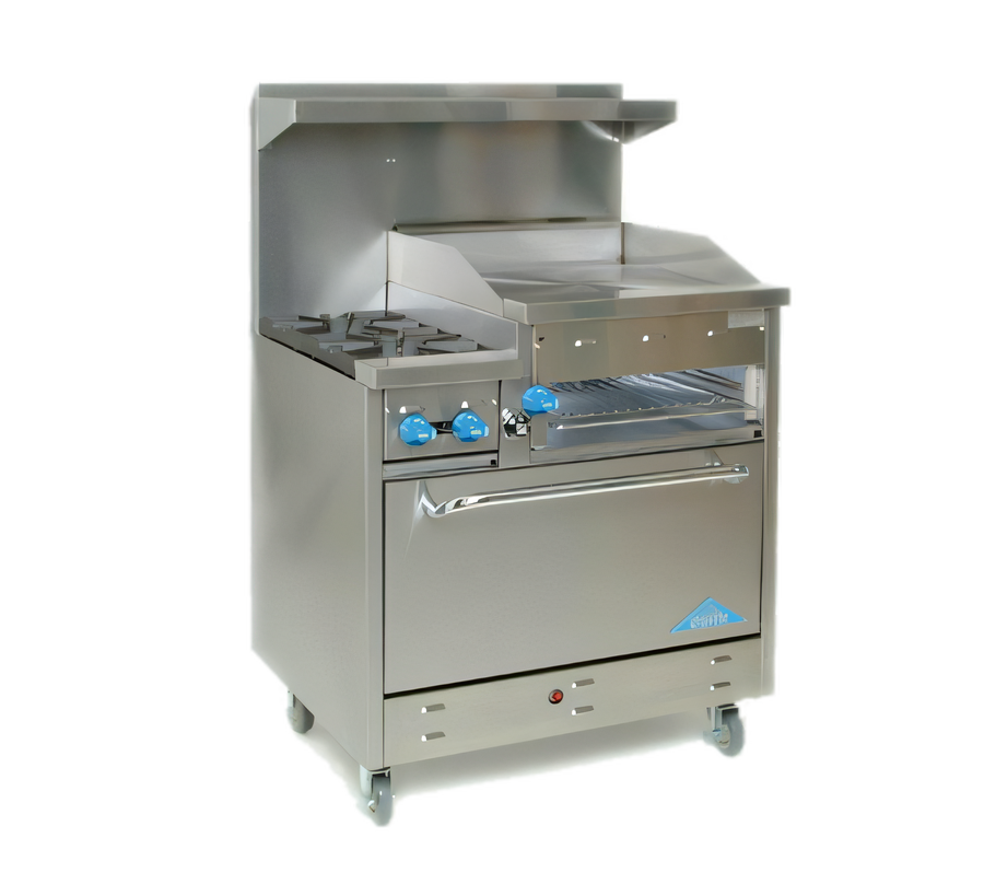 Product image #1 for Comstock-Castle 36-Inch Gas Raised Griddle Range with 2 Open Burners, 24-Inch Griddle and 31.5-Inch Oven
