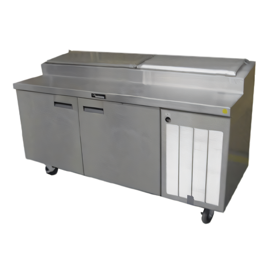 Product image #1 for Delfield 72-Inch Two-Section Refrigerated Pizza Prep Table with Side-Mounted Self-Contained Refrigeration