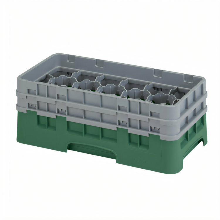 Product image #2 for Cambro Camrack Half-Size 17-Compartment Glass Rack with 2 Soft Gray Extenders, Sherwood Green
