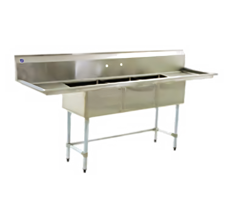 Product image #1 for BlendPort BPFC Series 3-Compartment Sink with Dual 18-Inch Drainboards, 18 x 18 x 14-Inch Bowls, 304 Stainless Steel