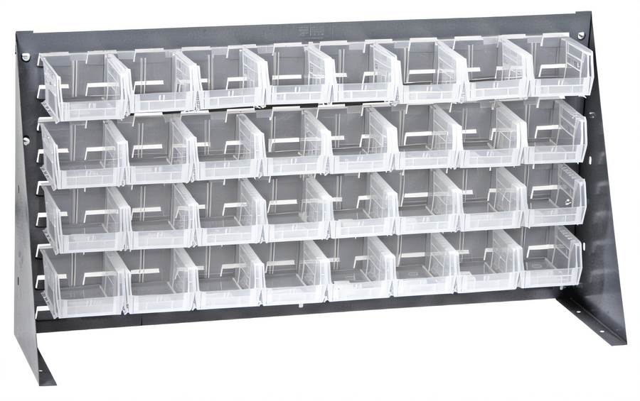 Product image #1 for Quantum 36-Inch Bench Rack with 32 Clear Bins, Louvered Steel, Gray Enamel Finish